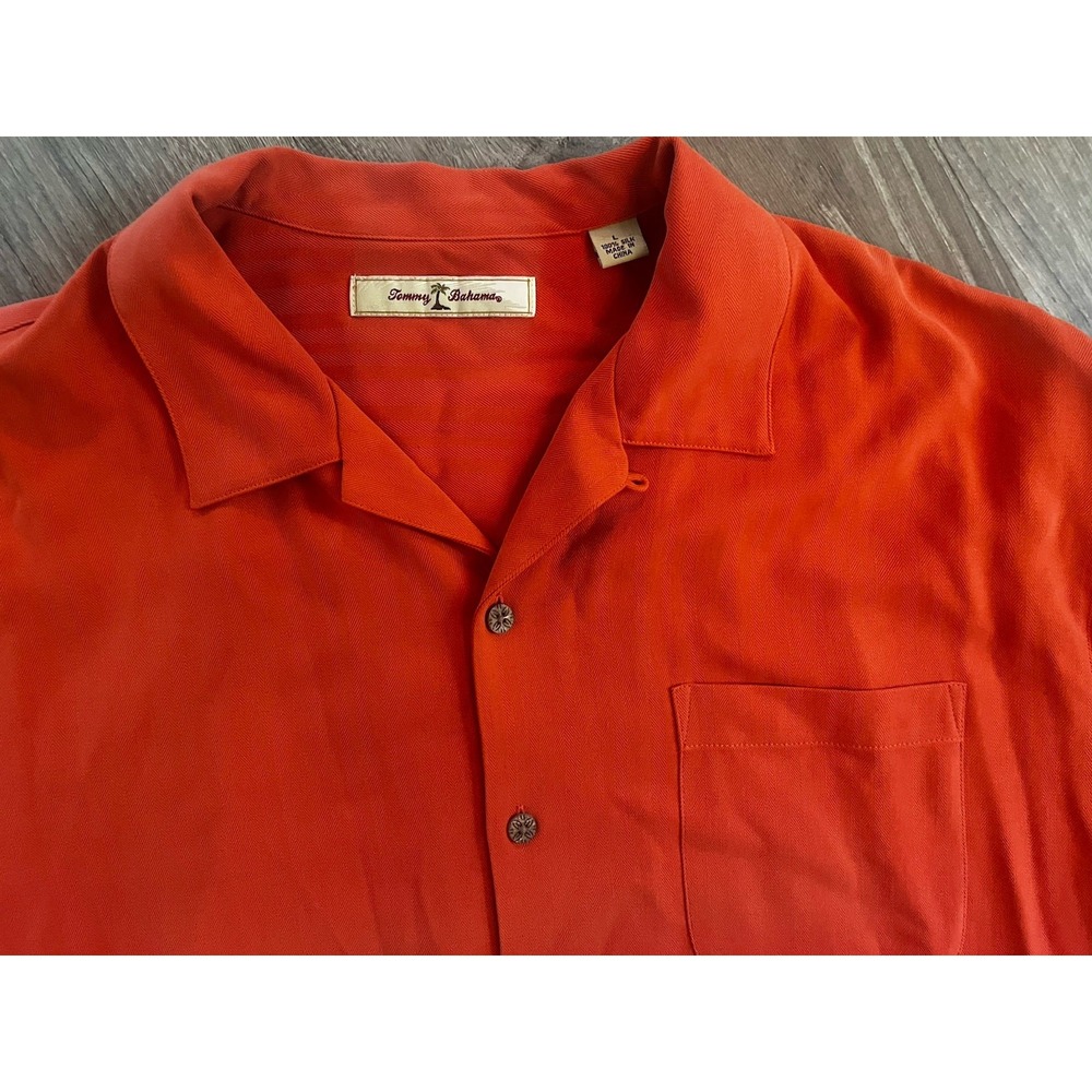 Tommy Bahama 100% Silk Camp Shirt Men's XL Orange Short Sleeve Button-Up Pockets